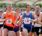19 Kevin Bell (Border Harriers) and 137 Matthew Nicholson (Morpeth Harriers) the senior 1500 metres, Northern Championships, Sport City, Manchester